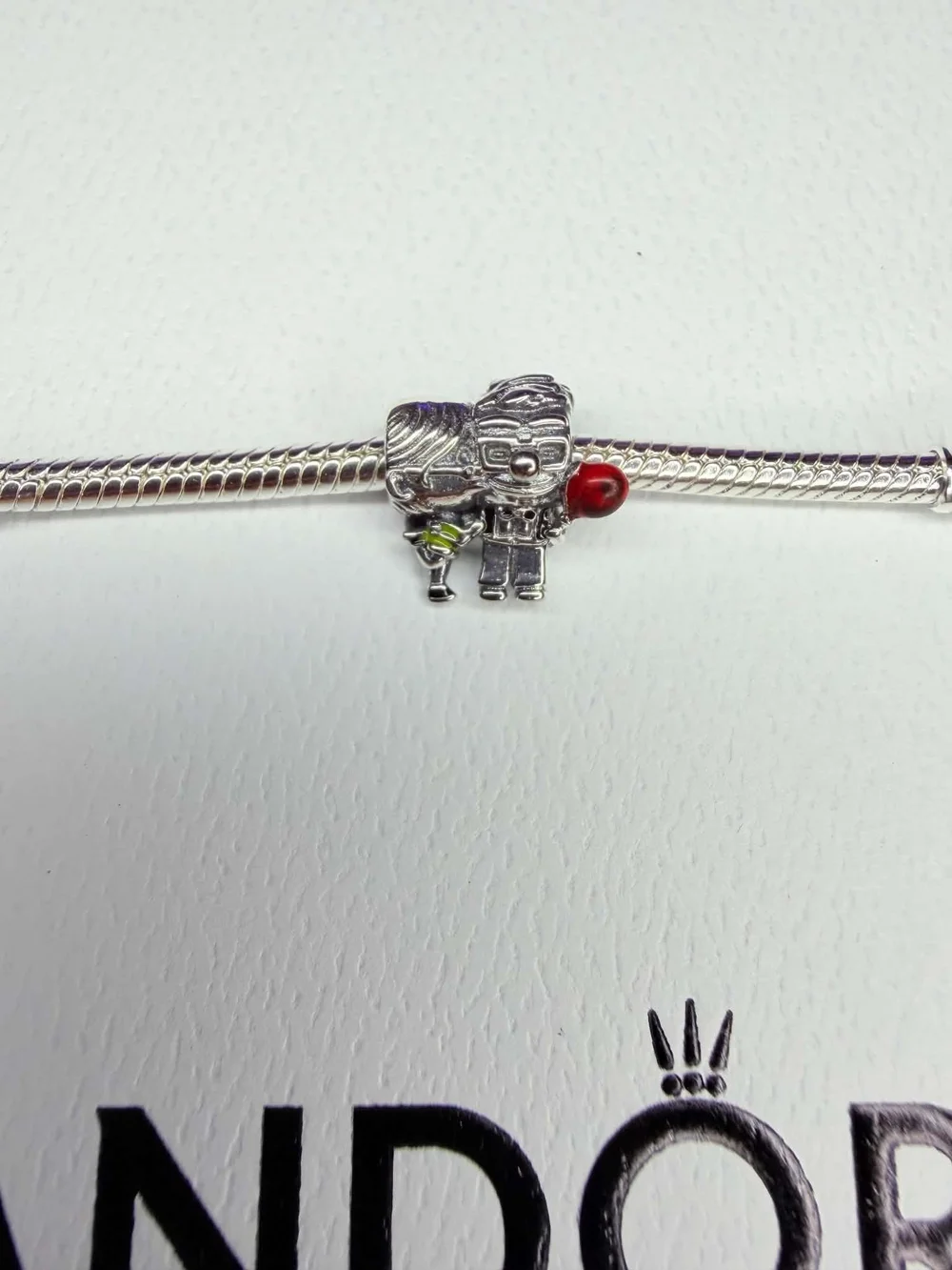 Pandora Silver Robot Charm with Red and Green Accents